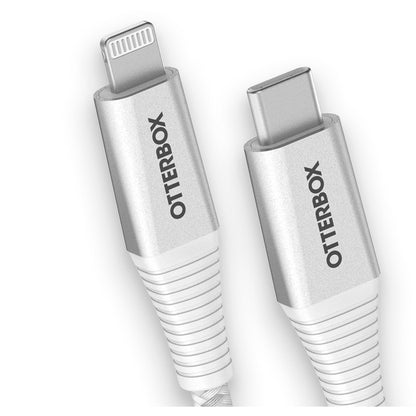 OtterBox Lightning to USB-C Fast Charge Premium Pro Cable (2M) - White (78-80891), 3 AMPS (60W), MFi, 30K Bend/Flex,Braided, 2 Years Warranty