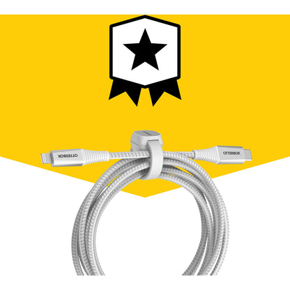 OtterBox Lightning to USB-C Fast Charge Premium Pro Cable (2M) - White (78-80891), 3 AMPS (60W), MFi, 30K Bend/Flex,Braided, 2 Years Warranty