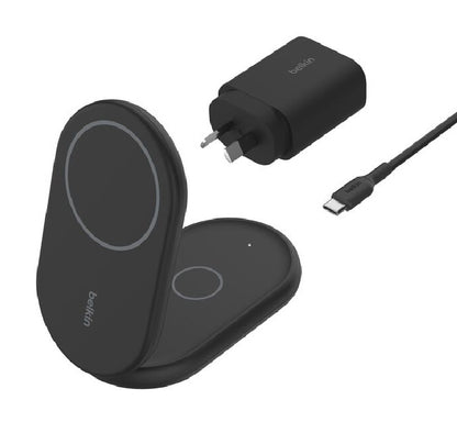 Belkin BoostCharge 2-in-1 Magnetic Foldable Qi2 Wireless Charger + 36W Wall Charger + USB-C Cable (1.5M) - Black (WIZ028auBK),15W, 2 Years Warranty