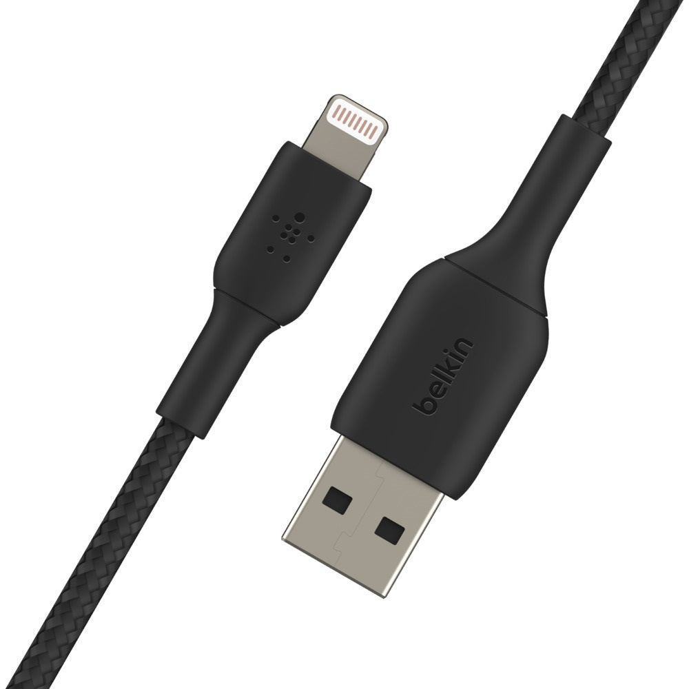 Belkin BoostCharge Braided Lightning to USB-A Cable (1M) - Black (CAA002bt1MBK), 2.4A/12W, 480Mbps, 30K+ Bends, MFI-Certified, 2 Years Warranty