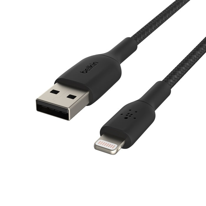Belkin BoostCharge Braided Lightning to USB-A Cable (0.15M) - Black(CAA002bt0MBK), 2.4A/12W, 480Mbps, 30K+ Bends, MFI-Certified, 2 Years Warranty