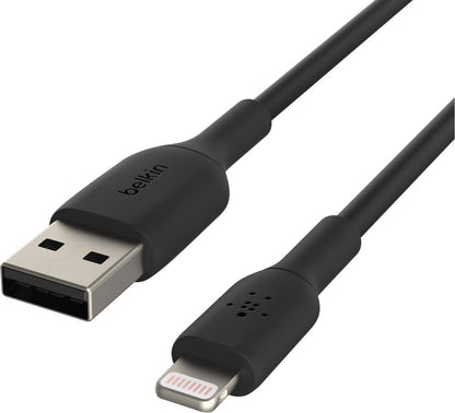 Belkin BoostCharge Lightning to USB-A Cable (1M) - Black (CAA001bt1MBK), 2.4A/12W, 480Mbps, 25K+ Bends, Apple iPhone, MFI-Certified, 2 Years Warranty