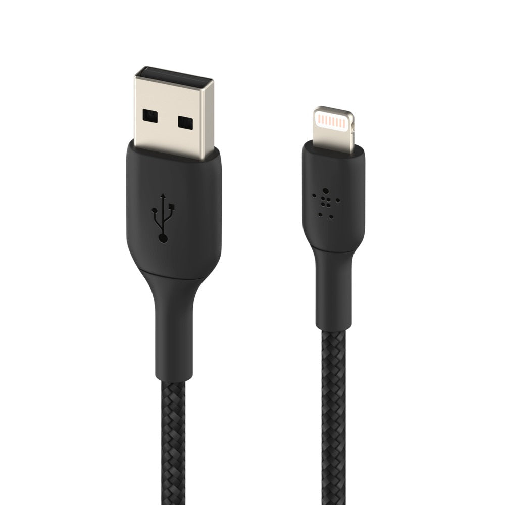 Belkin BoostCharge Braided Lightning to USB-A Cable (2M) - Black (CAA002bt2MBK), 2.4A/12W, 480Mbps, 30K+ Bends, MFI-Certified, 2 Years Warranty
