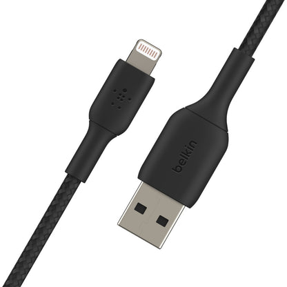 Belkin BoostCharge Braided Lightning to USB-A Cable (2M) - Black (CAA002bt2MBK), 2.4A/12W, 480Mbps, 30K+ Bends, MFI-Certified, 2 Years Warranty