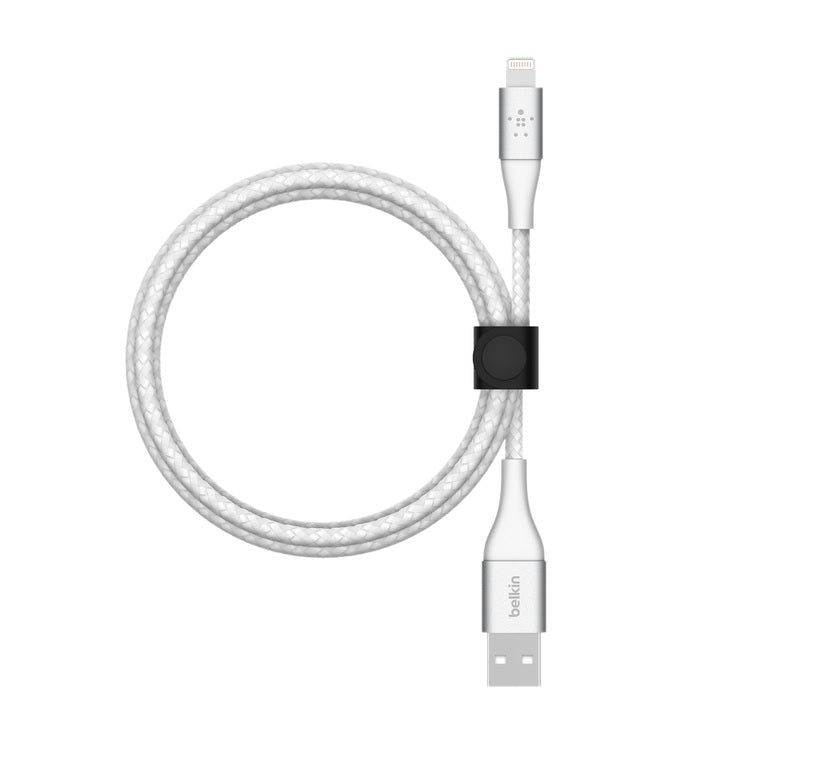 Belkin BoostCharge Braided Lightning to USB-A Cable (2M) - White (CAA002bt2MWH), 2.4A/12W, 480Mbps, 30K+ Bends, MFI-Certified, 2 Years Warranty