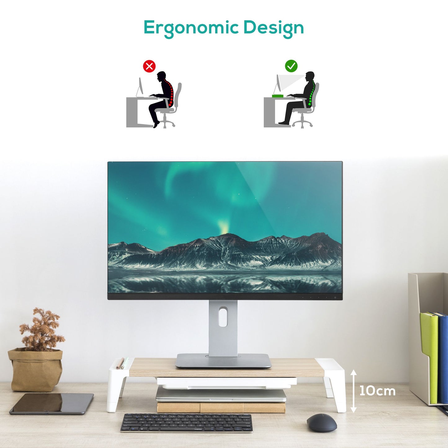 mbeat® activiva Eroglife Monitor Stand Riser with Storage Drawer -  Ergonomic D