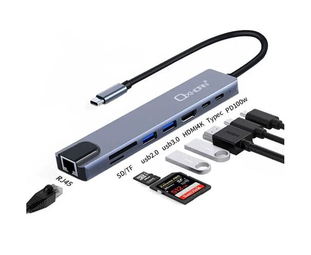 Oxhorn SuperSpeed 8-in-1 USB C to HDTV Adapter Hub 1xHDMI 4K 1xEtherne LAN 2 xUS