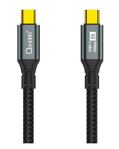 Oxhorn USB 3.2 Gen 2Ã—2 1m USB-C to USB-C 20Gbps 8K@60Hz 20V 100W E-Marker Chip Black fast charging & Video cable Laptop Phones Tablet USB-C Device