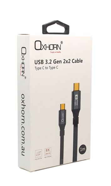 Oxhorn USB 3.2 Gen 2Ã—2 1m USB-C to USB-C 20Gbps 8K@60Hz 20V 100W E-Marker Chip Black fast charging & Video cable Laptop Phones Tablet USB-C Device