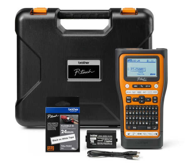 Brother PT-E560BTVP Industrial Handheld Label Printer  - 3 Year Warranty, included Carry case, Rechargeable Li-Ion battery,1xTZE-FX241 and USB-A Cable