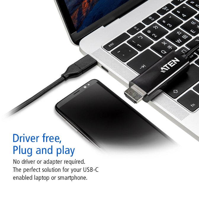 Aten USB-C to HDMI 4K 2.7m Cable, supports up to 4K @ 60Hz with high quality cable
