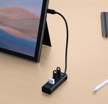 mbeat® USB-C to 4-Port 3.0 Hub - Black USB 3.0 transfer speeds up to 5Gbps Material: ABS Plastic Cable Length: 200mm Weights: 36g