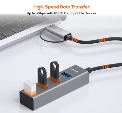 mbeat® 4-Port USB 3.0 Hub with 2-in-1 USB 3.0 & USB-C Converter - Space Grey transfer speeds up to 5Gbps  Material: Aluminium Weight: 48g