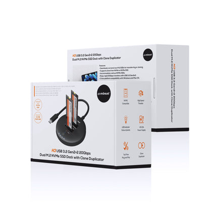 mbeatÂ® H3 USB 3.2 Gen2x2 20Gbps Dual M.2 NVMe SSD Dock with Clone Duplicator (Black) Clone Speed: Up to 15Gbps Product Weight (with Cable): 96g