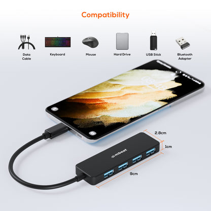 mbeat 4-Port USB-C Hub with USB-C DC Port  Compact and Portable Design  Flexible