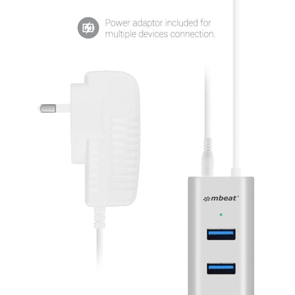 mbeat® 7-Port USB 3.0 Powered Hub - USB 2.0/1.1/Aluminium Slim Design Hub with