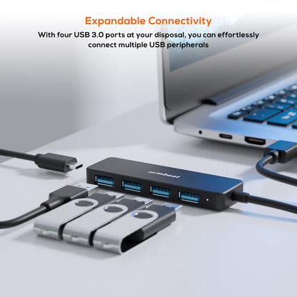mbeatÂ® 4-Port USB 3.0 Hub with USB-C DC Port  Compact and Portable Design  Expandable Connectivity Data Transfer Speed: 5Gbps Weight: 32g