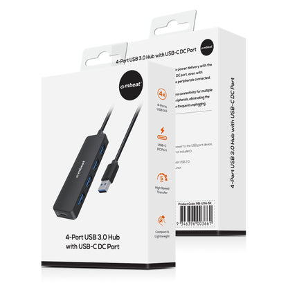 mbeatÂ® 4-Port USB 3.0 Hub with USB-C DC Port  Compact and Portable Design  Expandable Connectivity Data Transfer Speed: 5Gbps Weight: 32g