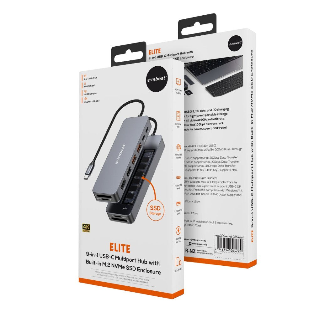 mbeatÂ® mbeat Elite 9-in-1 USB-C Multiport Hub with Built-in M.2 NVMe SSD Enclosure