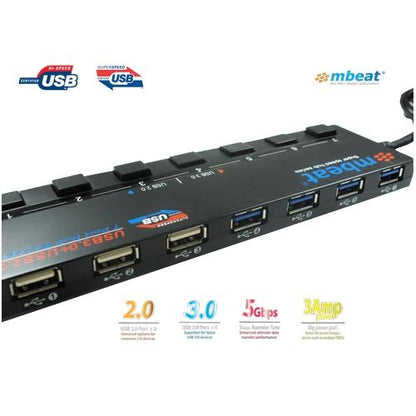 mbeat® 7-Port USB 3.0 & USB 2.0 Powered Hub Manager with Switches - 4x USB 3.0