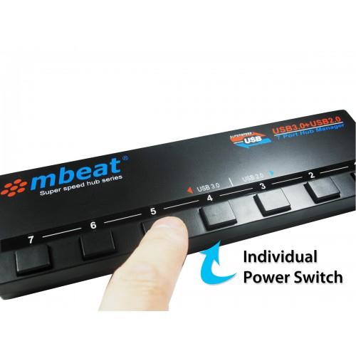 mbeat® 7-Port USB 3.0 & USB 2.0 Powered Hub Manager with Switches - 4x USB 3.0