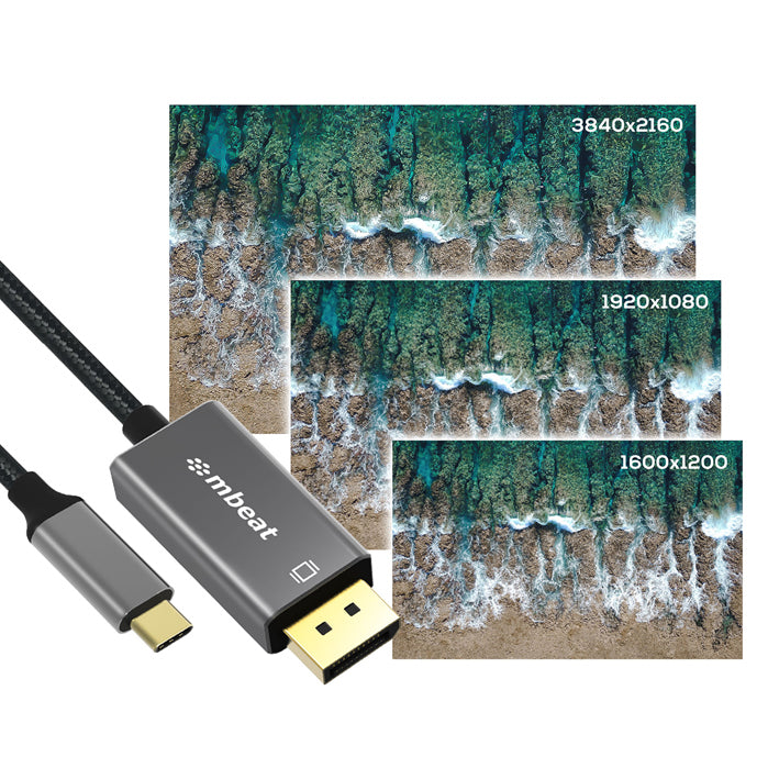 mbeat Tough Link 1.8m 4K USB-C to Display Port Cable - Converts USB-C to Display