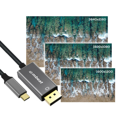 mbeat Tough Link 1.8m 4K USB-C to Display Port Cable - Converts USB-C to Display