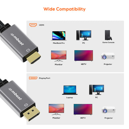 mbeat Tough Link 1.8m 4K/60Hz Display Port to HDMI Cable -  Connects DisplayPort