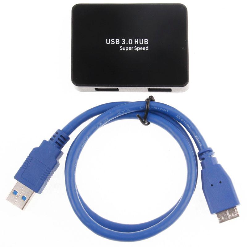 4-Port Usb 3.0 Hub + 60Cm Cable Fast Data Transfer - Black