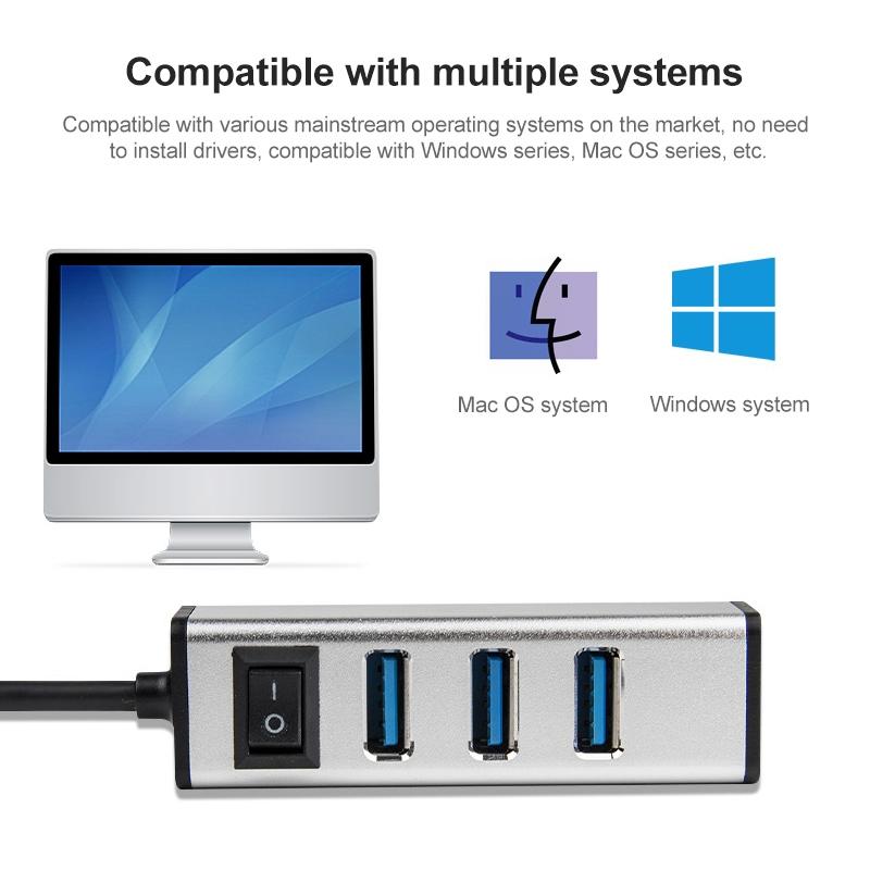 4-Port Aluminum Usb 3.0 Hub With Switch - Silver
