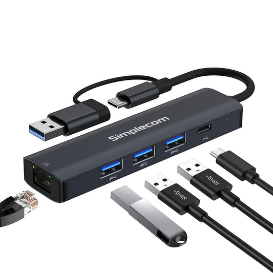 Simplecom CHN436 USB-C and USB-A to 4-Port USB HUB with Gigabit Ethernet Adapter image 0