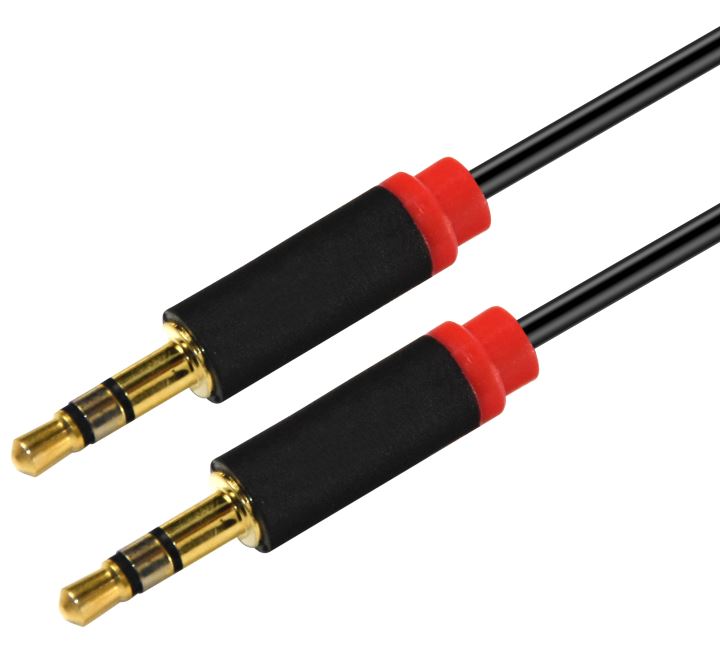 Astrotek 1m Stereo 3.5mm Flat Cable Male to Male Black with Red Mold - Audio Inp image 0