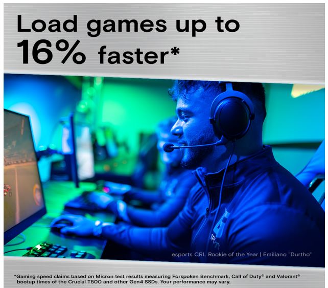 Crucial T500 500GB Gen4 NVMe SSD - 7200/5700 MB/s R/W 300TBW 1390K IOPs 1.5M hrs image 2