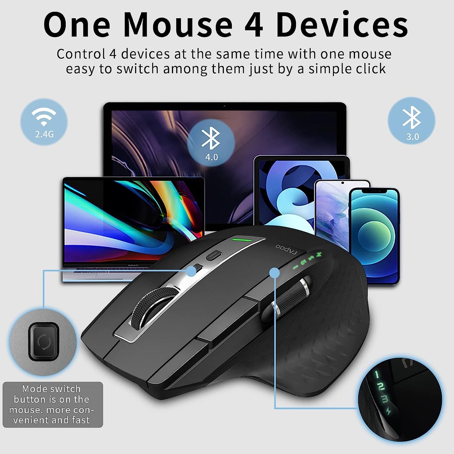 RAPOO MT750S Multi-Device Bluetooth & 2.4G Wireless Mouse - Upto DPI 3200 Rechar image 2