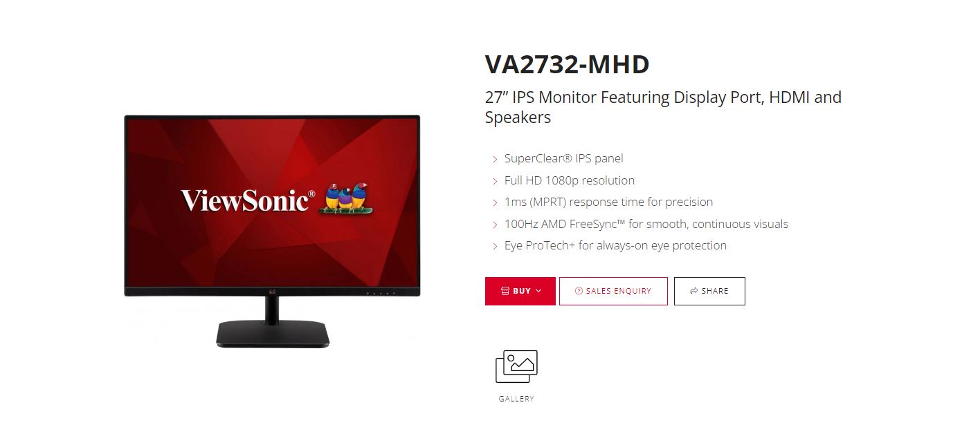 ViewSonic 27' Super Clear IPS, 4ms 100hz, Ultra Slim, FHD, DP, HDMI, VGA, 2x Spe image 0