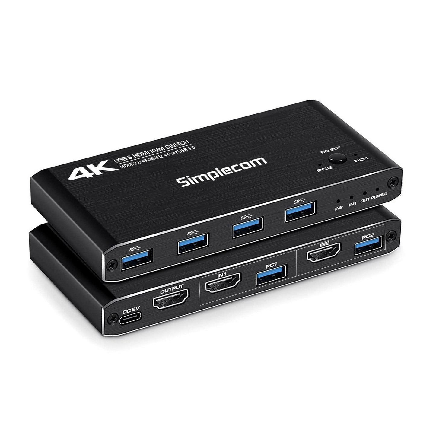Simplecom KM420 2-Port HDMI KVM Switch HDMI 2.0 4K@60Hz 4-Port USB 3.0 Hub 5Gbps image 0