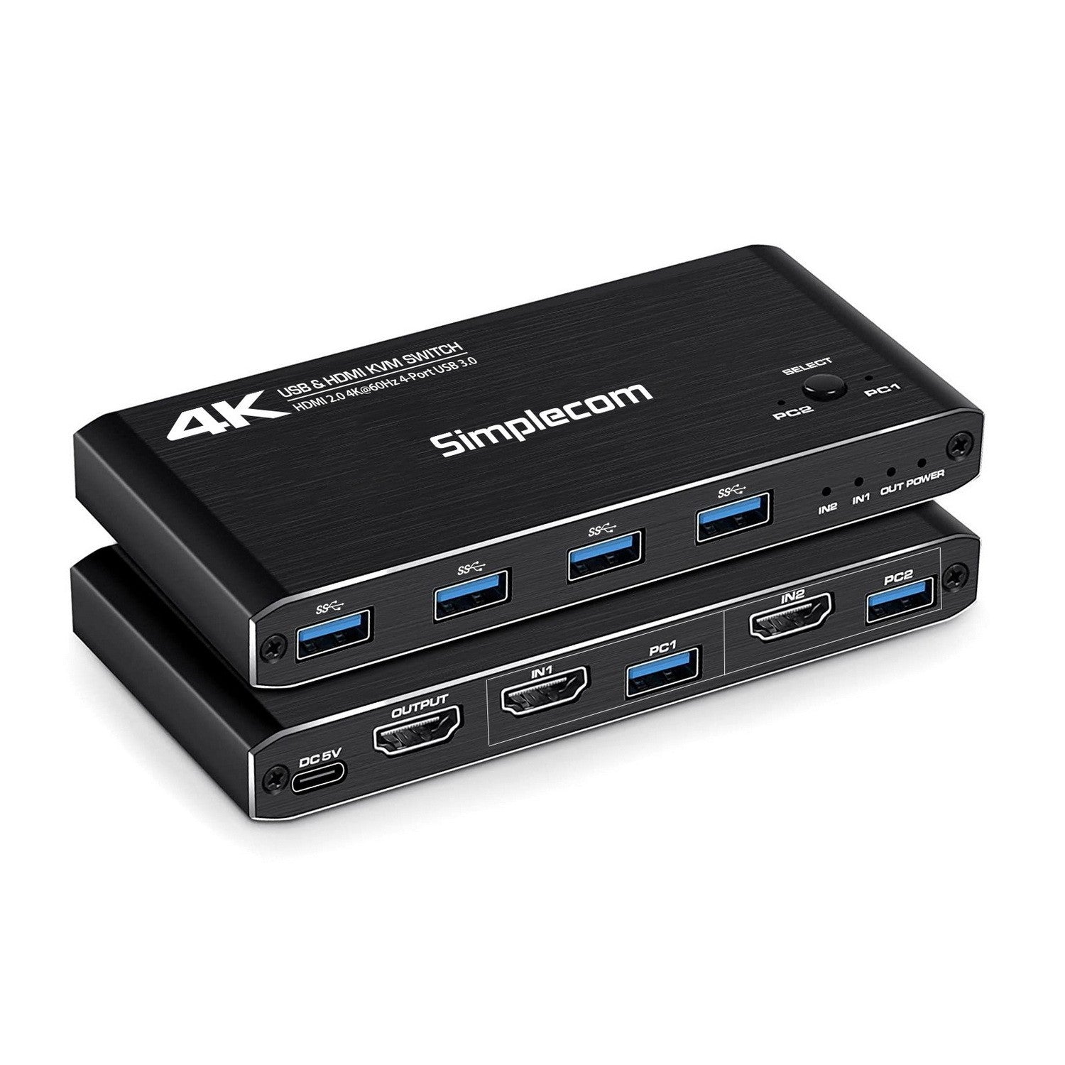 Simplecom KM420 2-Port HDMI KVM Switch HDMI 2.0 4K@60Hz 4-Port USB 3.0 Hub 5Gbps image 0