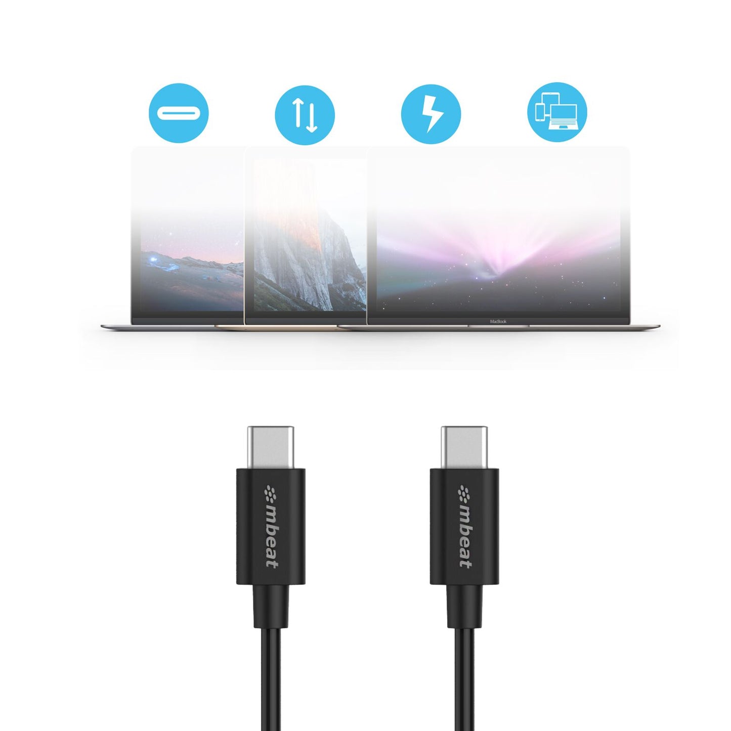 mbeat® Prime 1m USB-C to USB-C 2.0 Charge And Sync Cable High Quality/Fast Char image 2