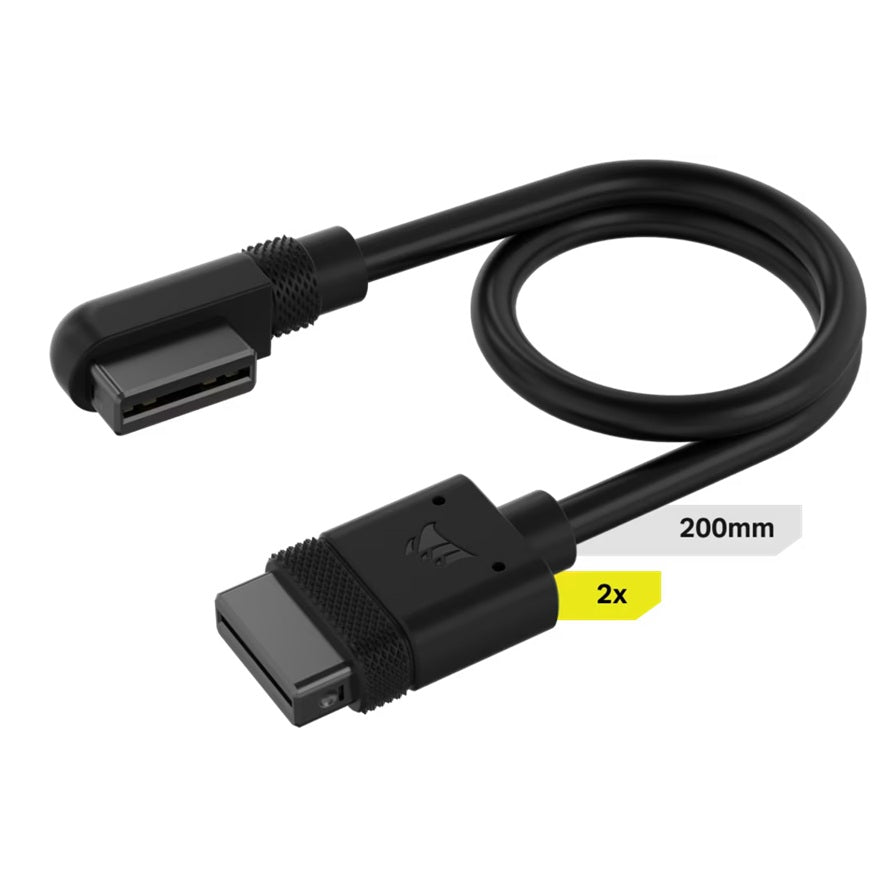Corsair iCUE LINK Cable, 2x 200mm with Straight/Slim 90° connectors, Black image 0
