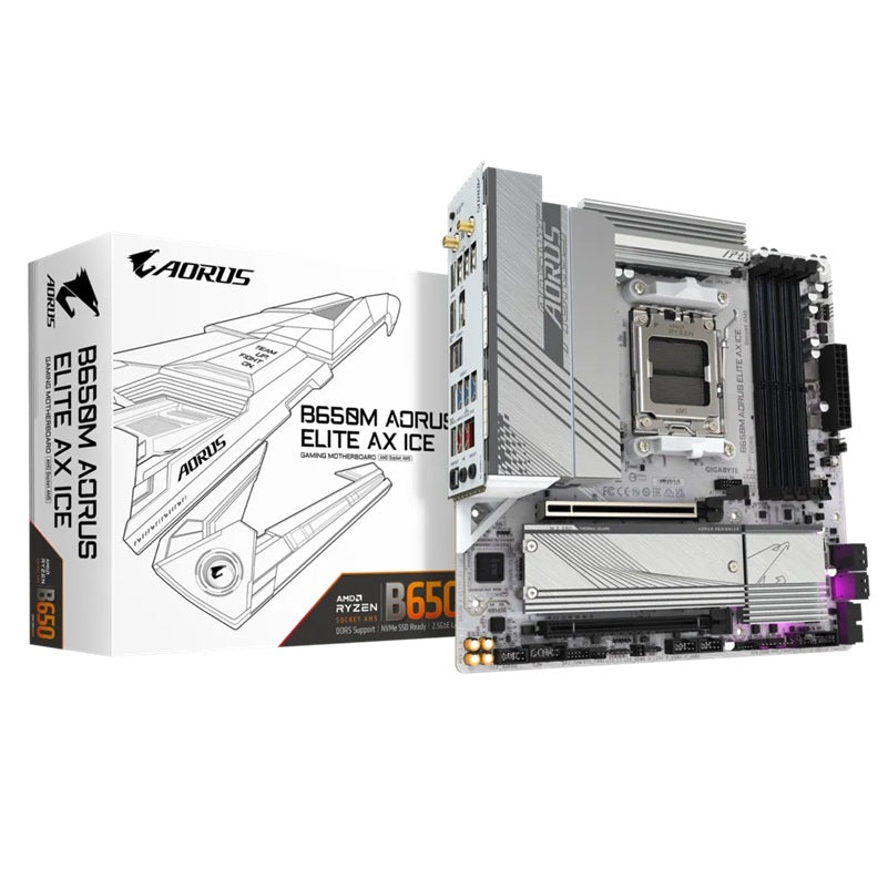 Gigabyte B650M AORUS ELITE AX ICE AMD B650 AM5 ATX Motherboard 4x DDR5~192GB,3x image 0