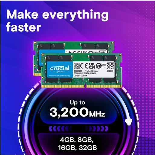 Crucial 64GB (2x32GB) DDR4 UDIMM 3200MHz CL22 1.2V Dual Ranked Desktop PC Memory image 1