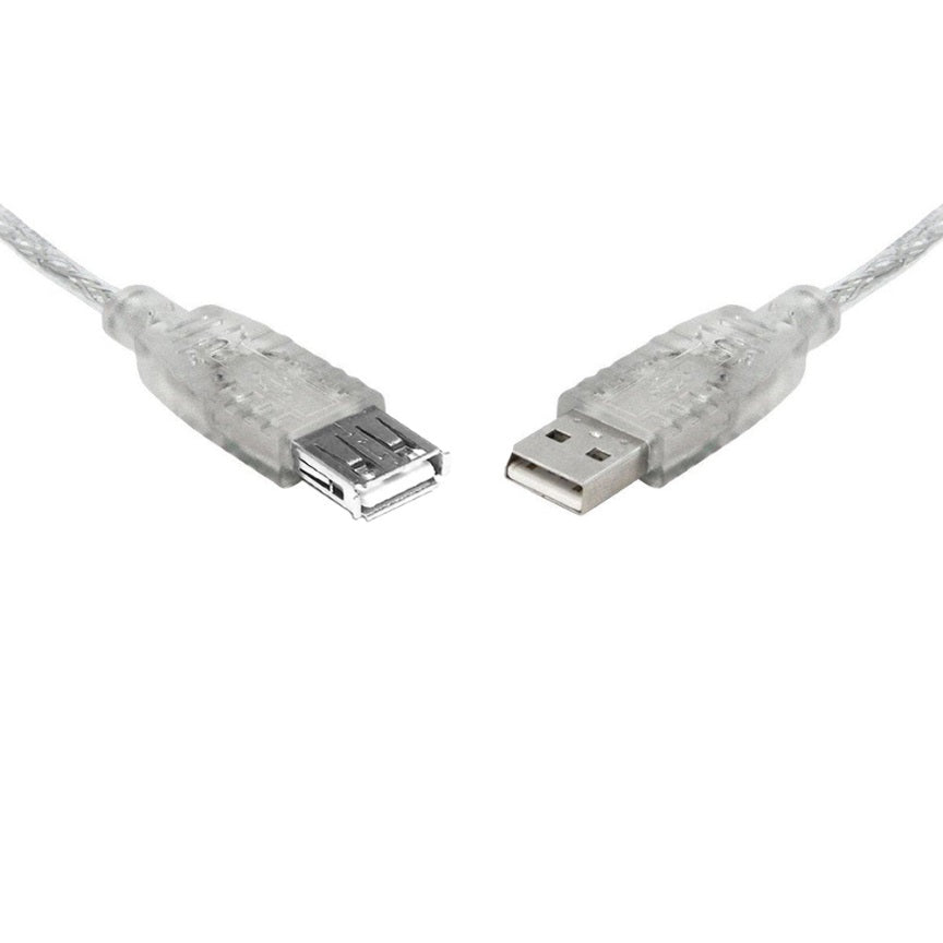 8Ware USB 2.0 Extension Cable 1m A to A Male to Female Transparent Metal Sheath image 0