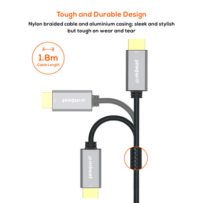 mbeat 'Tough Link' 1.8m Mini DisplayPort to HDMI Cable - Space Grey image 2