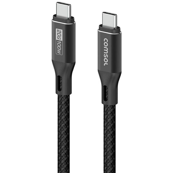 Comsol CC2020BK 2m Black 20Gbps 100W USB-C to USB-C Data and Charge Cable image 0