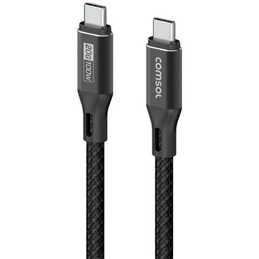 Comsol CC2020BK 2m Black 20Gbps 100W USB-C to USB-C Data and Charge Cable image 0