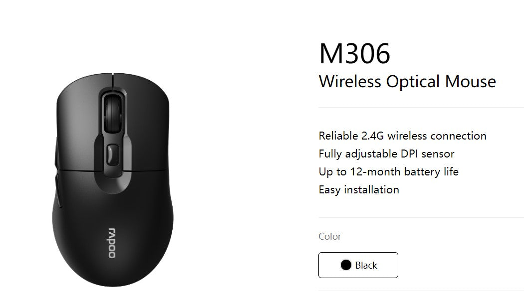 RAPOO M306 2.4 Wireless Optical Mice with Side FWD and Back Buttons. 12 Months L image 0