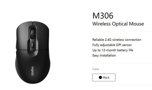 RAPOO M306 2.4 Wireless Optical Mice with Side FWD and Back Buttons. 12 Months L image 0