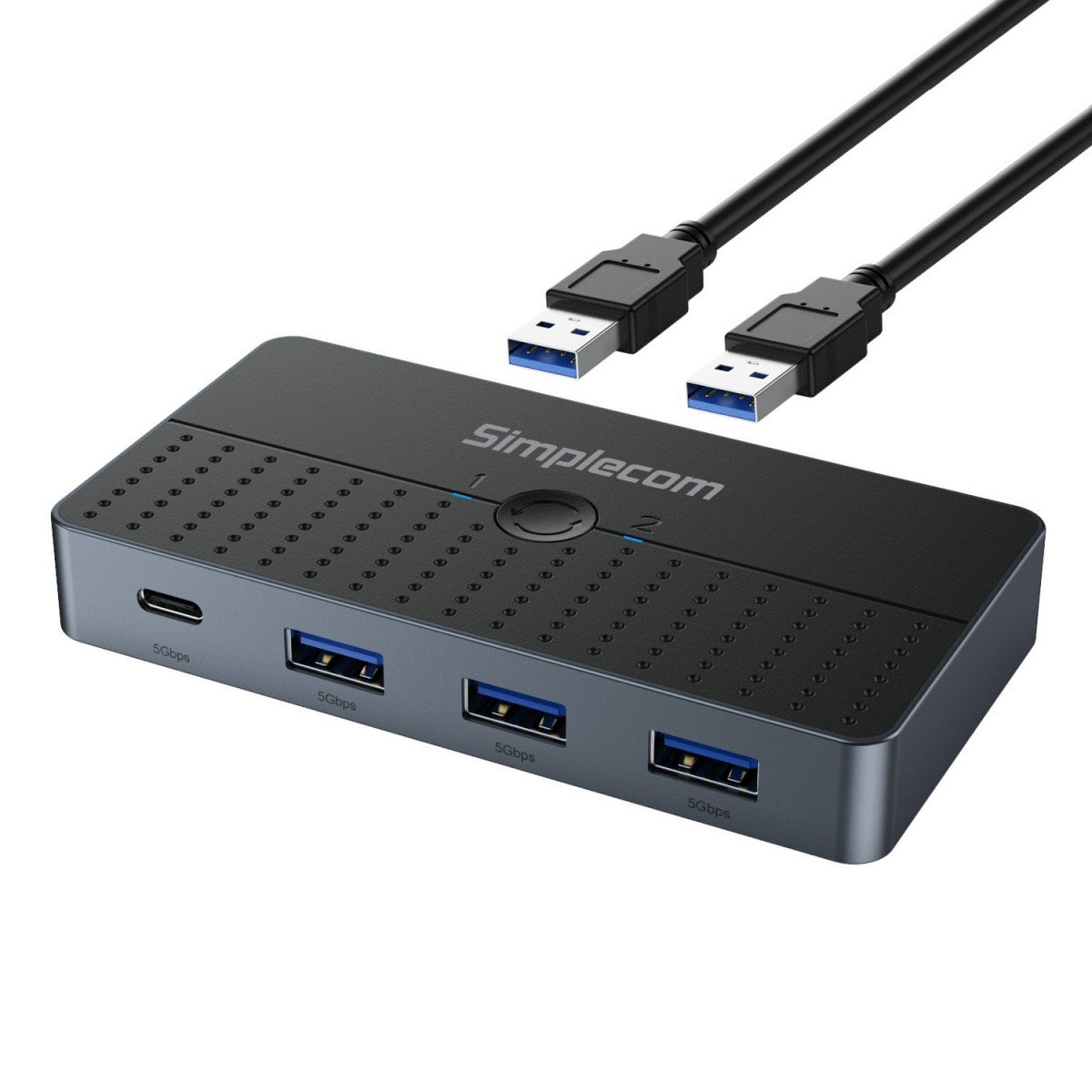 Simplecom KM320 2-Way SuperSpeed USB Switch 4-Port Hub with USB-C USB 3.0 5Gbps image 0