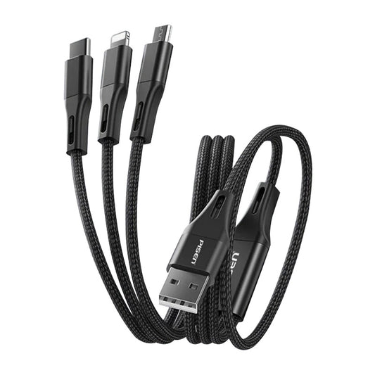 Pisen Braided 3-in-1 USB-A to Lightning + USB-C + Micro-USB Cable (1.5M) - Black image 0