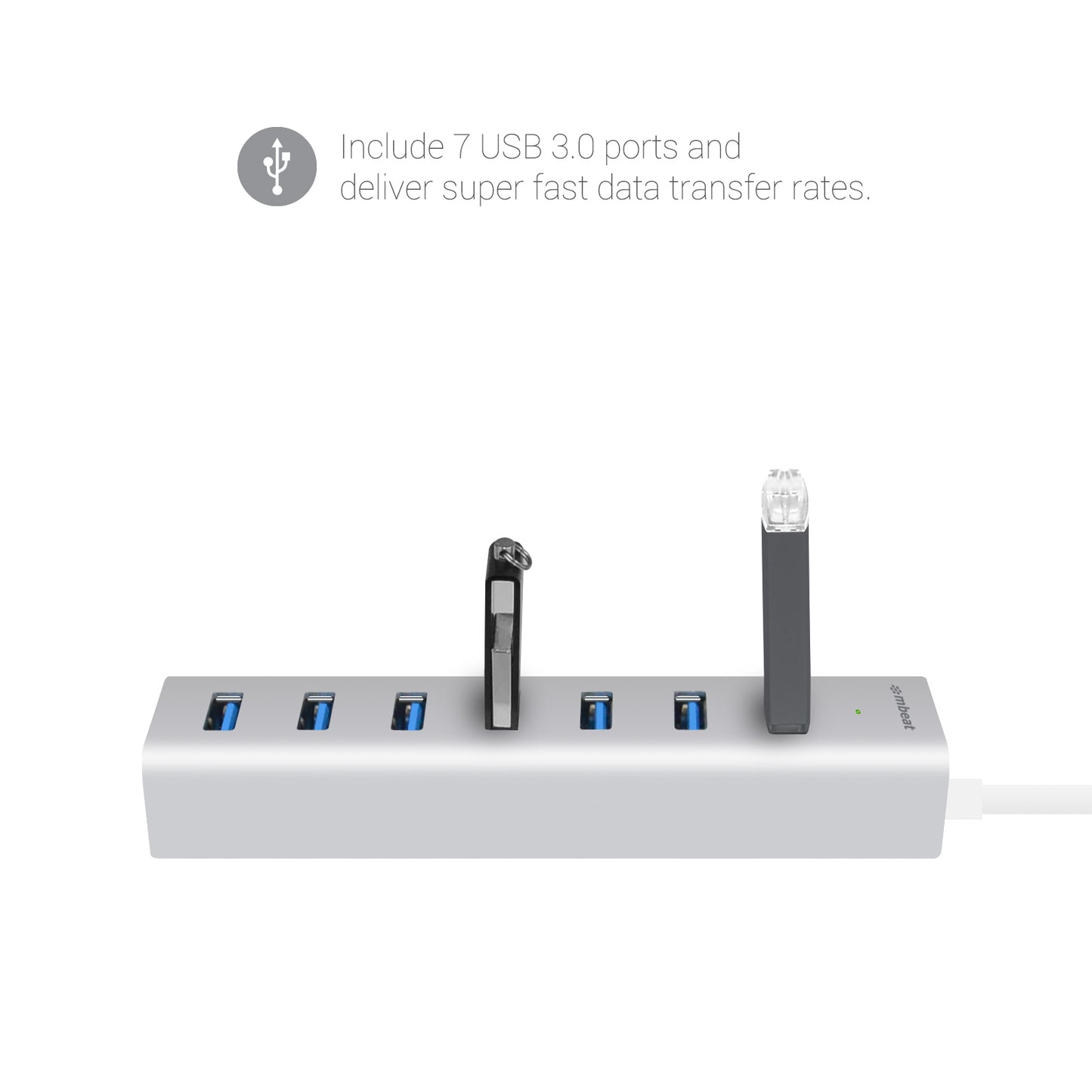 mbeat® 7-Port USB 3.0 Powered Hub - USB 2.0/1.1/Aluminium Slim Design Hub with image 2